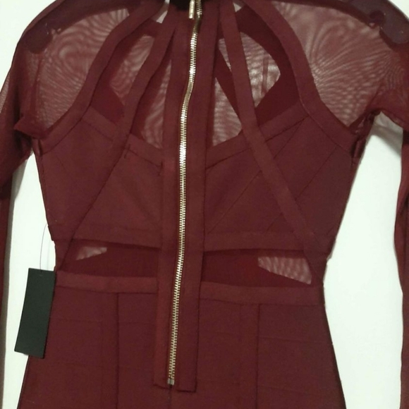 Guess BNWT ls Karina mesh bandage dress maroon size xsmall - Picture 9 of 9